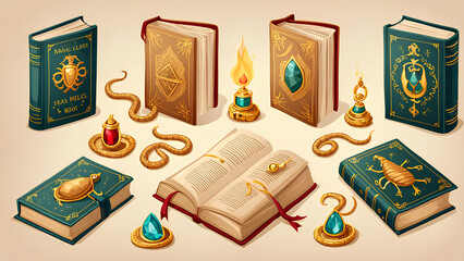 Magical Manuscript - Cartoon Spell books on White