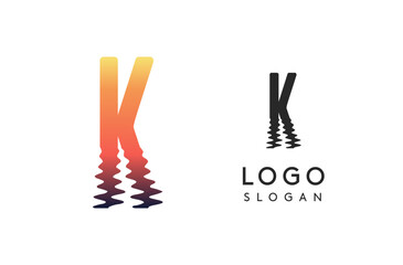 Letter K logo template, sunset reflection on water or sunset path logotype design for creative agencies, environment groups, design studios, tech companies, startups. Vector illustration