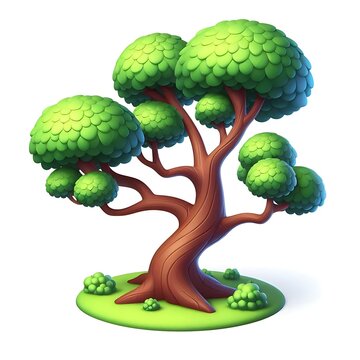 Tree 3D Cartoon Isolated on White: A 3D tree with a cartoon style, isolated on a white background.