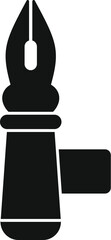 Black solid icon for a fountain pen nib, a tool used for drawing and writing
