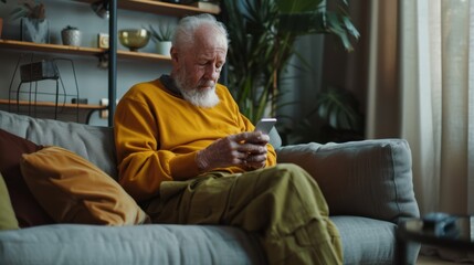 The elderly man on smartphone