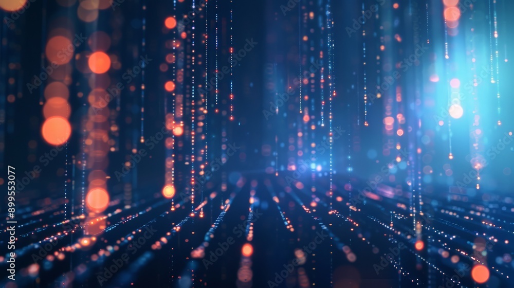 Aufkleber vibrant digital data lights with orange and blue colors in a dark background. advanced technology an