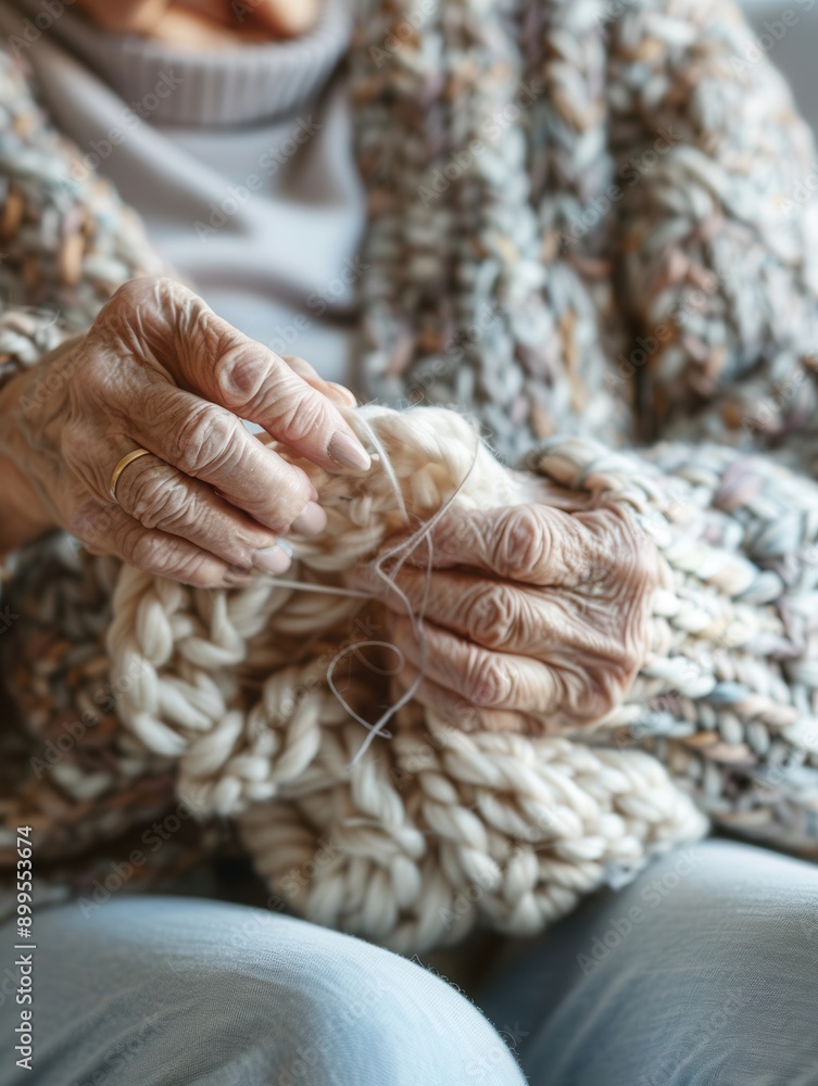 Aufkleber Elderly individuals are participating in a crafting session focused on knitting and sewing, sharing skills and enjoying a supportive learning environment. Generative AI