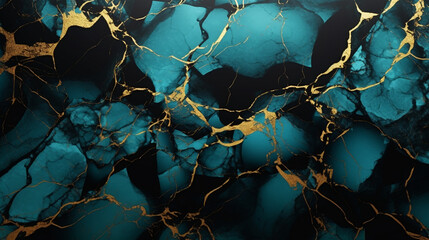 Abstract marble background, A dark black and turquoise blue marble pattern with gold veins.background, wallpaper.