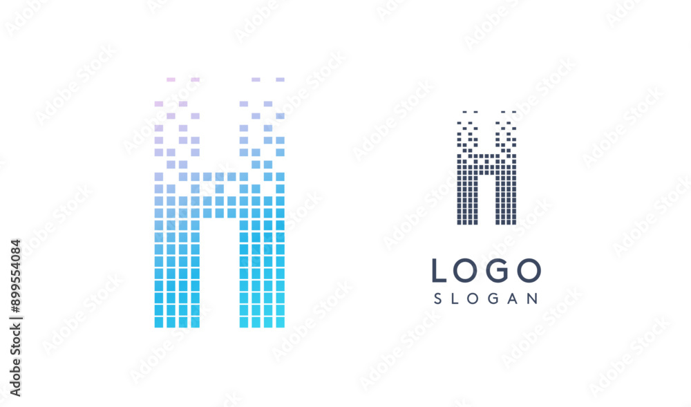 Aufkleber pixelated letter h transitioning into scattered pixels with gradient colors creating modern, digital