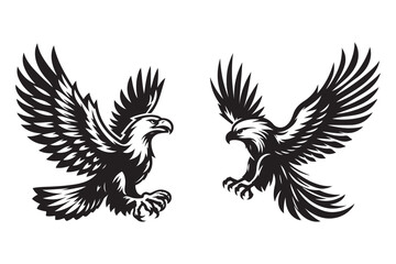 Fototapeta premium Eagle set silhouette vector art illustration with white background - Generative AI