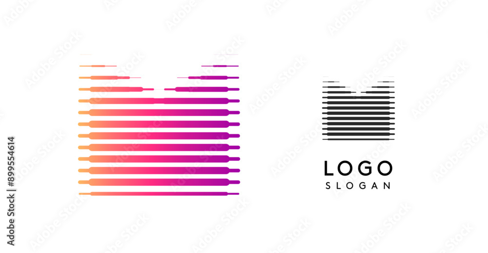 Leinwandbilder Abstract wide letter M, logo with horizontal gradient lines, dynamic gradient logotype for tech companies, software development, and innovative brands. Vector illustration.