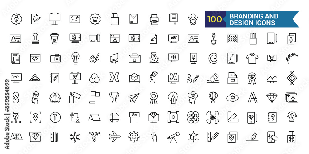 Poster branding and design line icon set. outline icon collection. editable vector stroke.