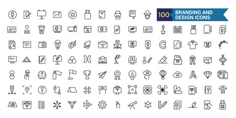 Branding and design line icon set. Outline icon collection. Editable vector stroke.
