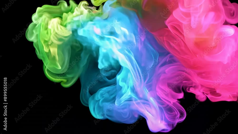 Poster colorful abstract fluid dynamics created in dark background