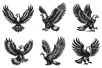 Obraz premium Eagle set silhouette vector art illustration with white background - Generative AI