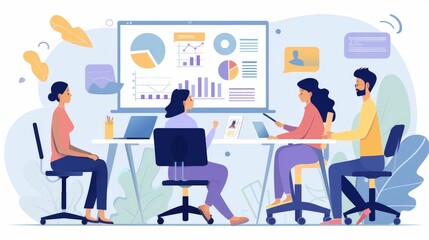 Show a marketing agency's client presentation, with team members confidently showcasing their strategies and visual concepts.