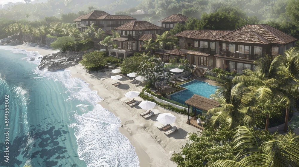 Poster show an architect creating a master plan for a luxury beachfront resort, emphasizing the harmonious 
