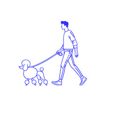 Man Walking with Poodle Dog outline line art icon