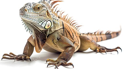 Obraz premium Close up of an Iguana Climbing on a Plain White Background