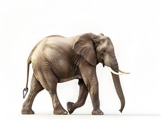 Obraz premium A majestic African elephant walking alone on a plain white background