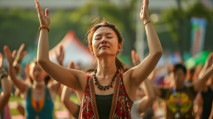 Fototapeta premium Asian yoga festivals celebrate unity and diversity, attracting practitioners from around the globe.