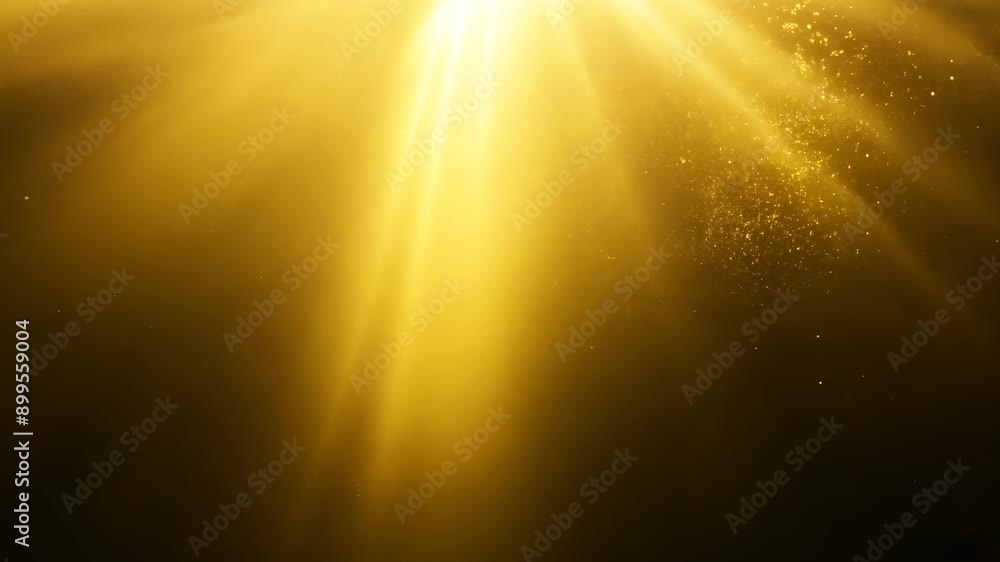 Poster golden particles floating in dark space with rays of light