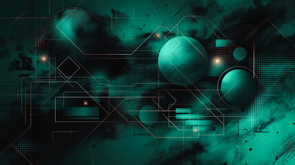 A green background with a lot of circles and squares