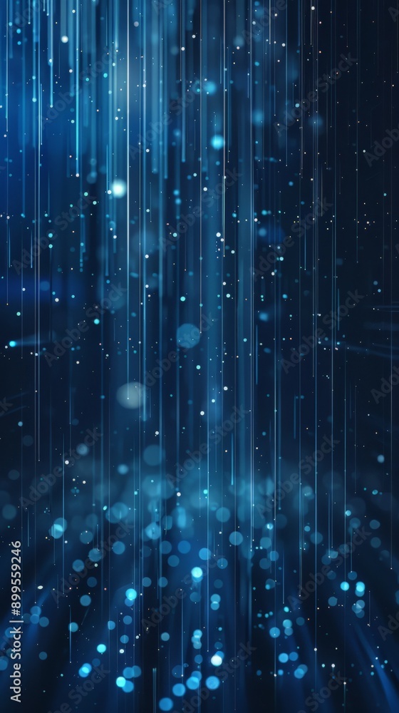 Aufkleber Vertical blue and teal digital lines with bokeh effect and particles. Futuristic technology and data visualization background.