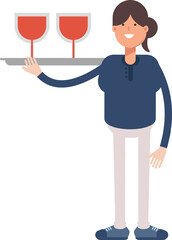 Girl Character Serving Wine Illustration
