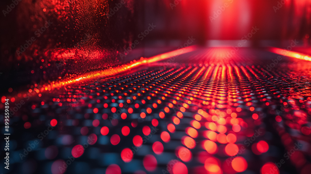 Poster a red and black image of a floor with a lot of dots