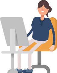 Girl Character Working on Desktop
