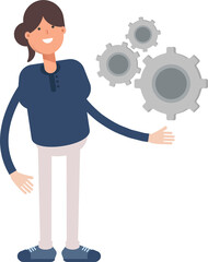 Girl Character Holding Gears
