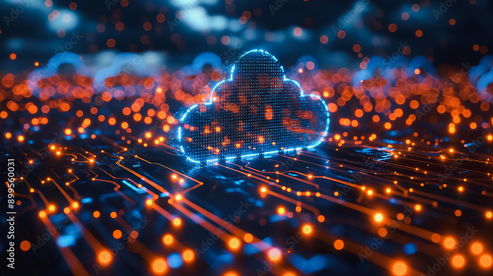 Poster a glowing cloud of light is displayed on a computer chip