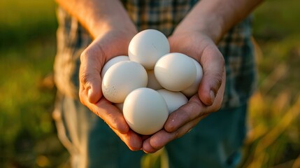 The farmer holding fresh eggs