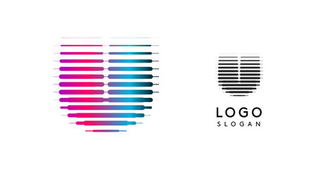 Abstract wide letter U, logo with horizontal gradient lines, dynamic gradient logotype for tech companies, software development, and innovative brands. Vector illustration. © artyway