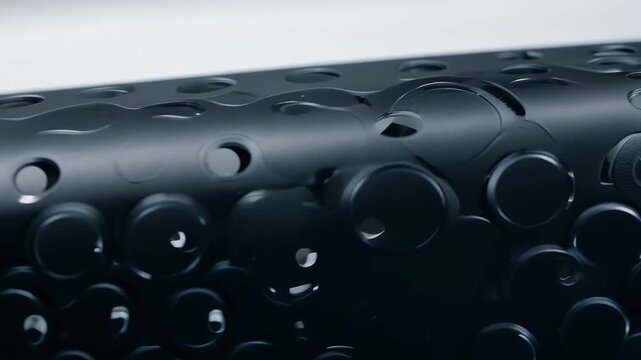 Closeup of a rubber probe with textured surface and circular patterns
