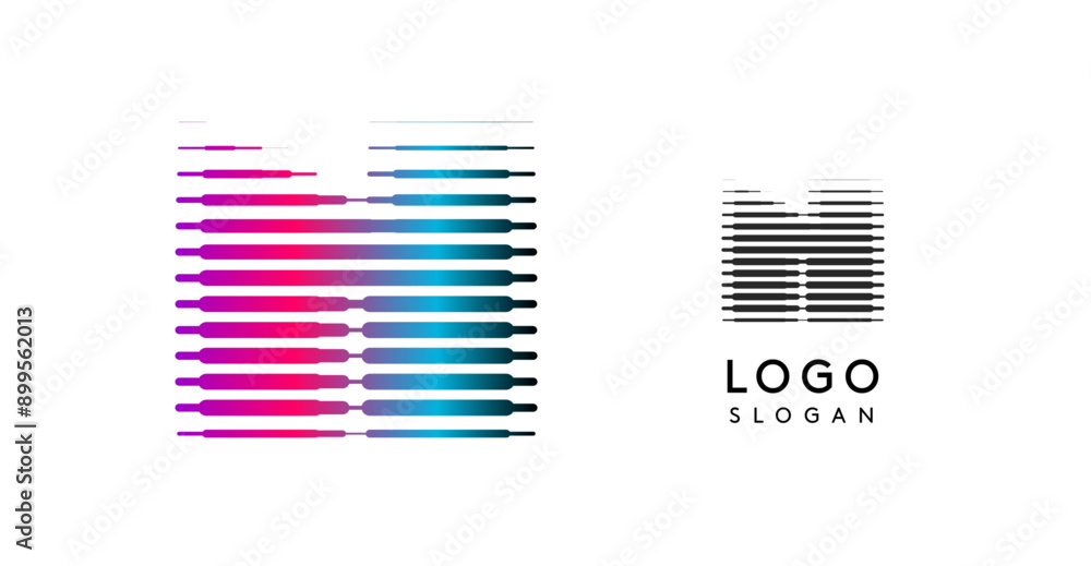 Leinwandbilder Abstract wide letter N, logo with horizontal gradient lines, dynamic gradient logotype for tech companies, software development, and innovative brands. Vector illustration.