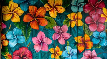 Vibrant Floral Graffiti on Wooden Boards
