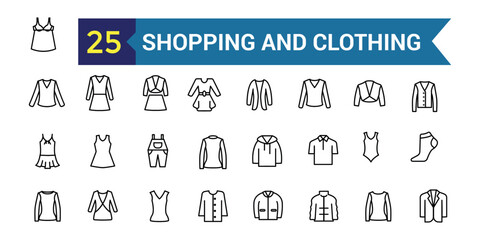 Shopping and clothing icon set. Outline icon collection. Editable vector stroke.