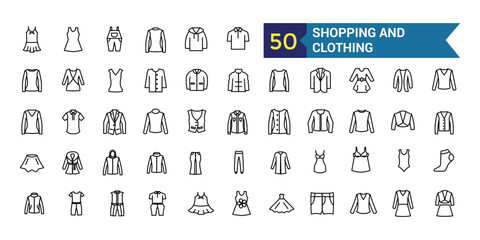 Shopping and clothing icon set. Outline icon collection. Editable vector stroke.