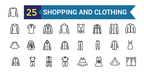 Shopping and clothing icon set. Outline icon collection. Editable vector stroke.