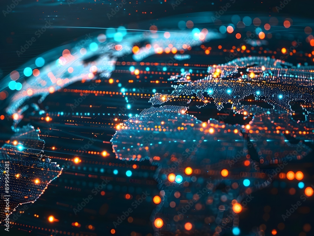 Poster abstract digital globe with connected cyber network representing global technology and futuristic la