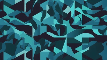 Abstract Geometric Pattern with Teal and Black Shapes.