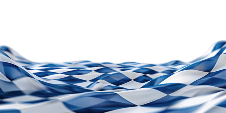 Blue and white checkered pattern, fluid fabric wave, Oktoberfest theme