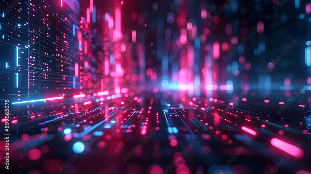 Poster captivating digital interface with floating holograms and vivid neon lights cyber technology concept
