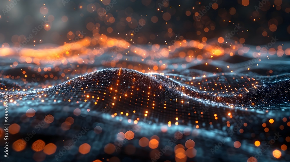 Poster mesmerizing holographic interface with floating data points cyber technology abstract background