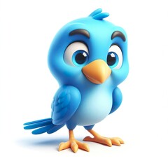 Obraz premium Bird 3D Cartoon Isolated on White: Un oiseau en 3D avec un style de dessin animé, isolé sur un fond blanc.