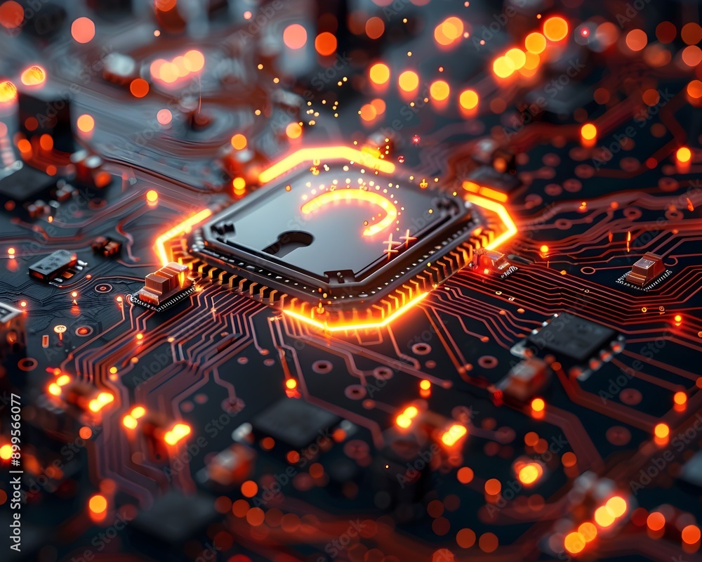 Poster cybersecurity concept with glowing lock and circuit board patterns advanced secure technology backgr