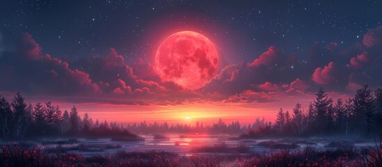Fototapeta premium Blood Moon Over a Mystical Forest