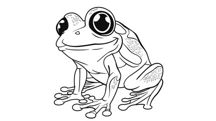Fototapeta premium A black and white illustration of a smiling frog, perfect for a children's coloring page, featuring a friendly and whimsical design.