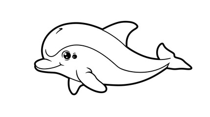 Obraz premium A simple and cute cartoon outline of a happy dolphin, ideal for coloring pages, children's activities, and educational materials about marine life.