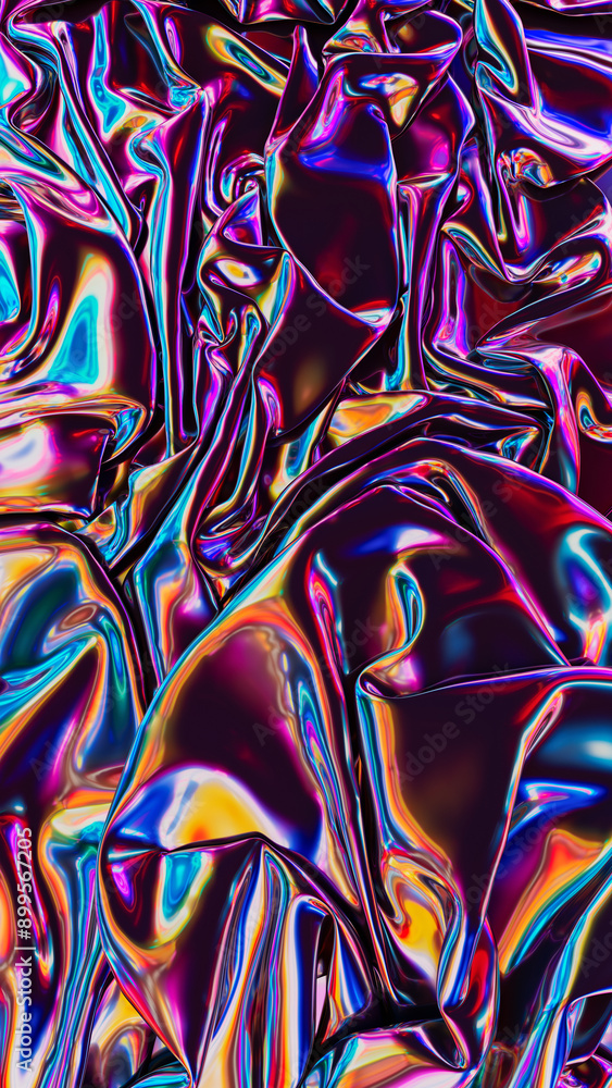 Aufkleber abstract 3d rendering. retro digital fabric. sci-fi background. holographic neon foil. rainbow refle