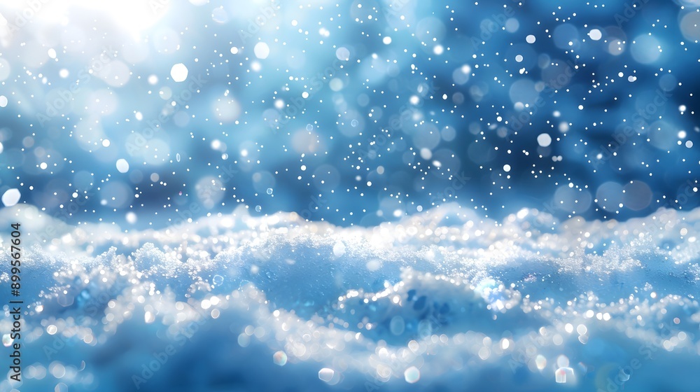 Poster snow background with bokeh lights and snowdrifts