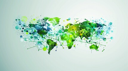Fototapeta premium Watercolor World Map with Connected Lines